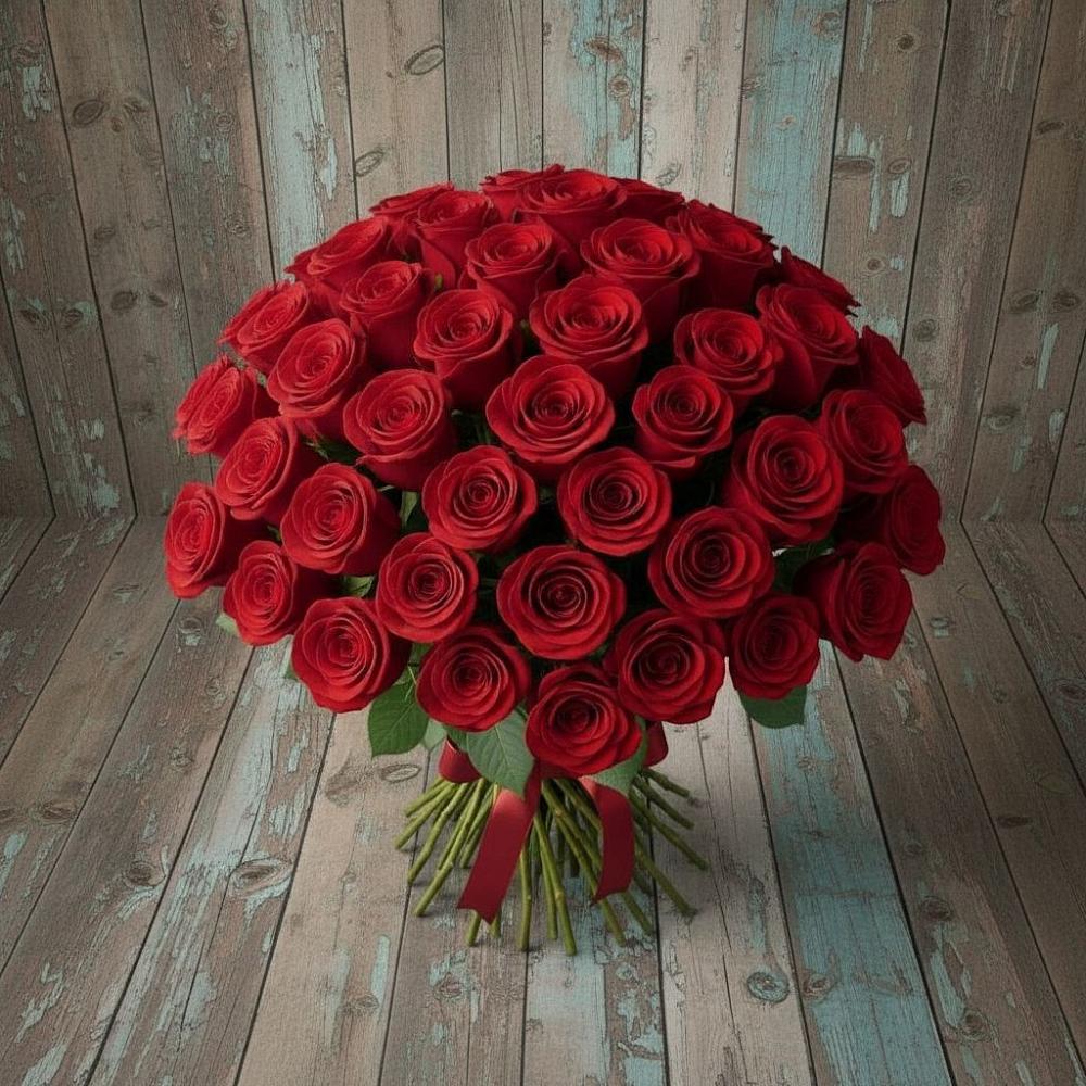 Букет 55 Красных роз Фридом в Екатеринославке