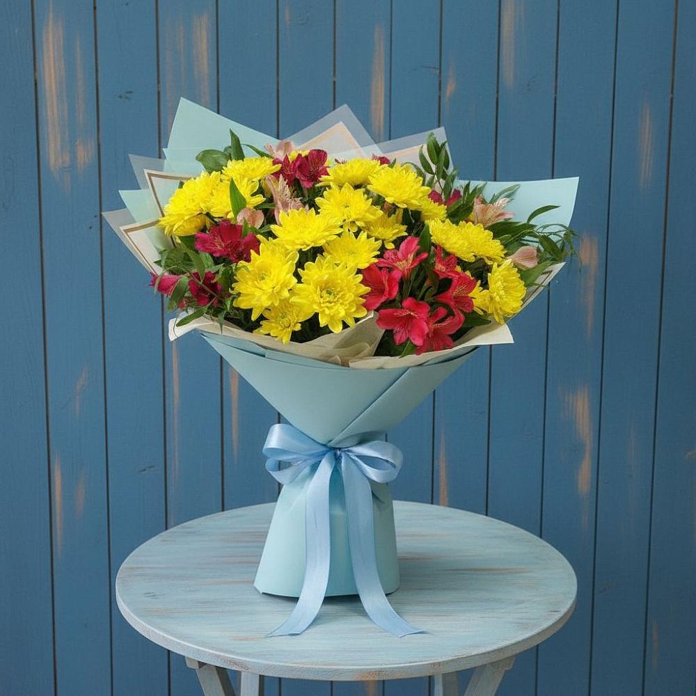 Букет цветов из: Альстромерии и Хризантемы в Екатеринославке