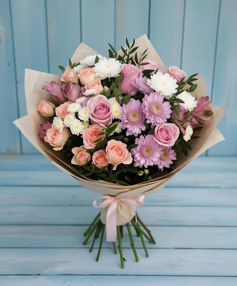 Букет цветов из: Хризантемы, Розы и Альстромерии в Екатеринославке
