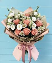 Букет цветов из:  Розы, Альстромерии и Лизиантусы в Екатеринославке