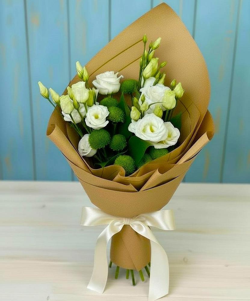 Букет цветов из: Хризантемы и Лизиантусы в Екатеринославке