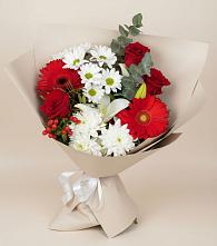 Букет цветов из:  Розы, Хризантемы, Герберы и Лилии в Екатеринославке