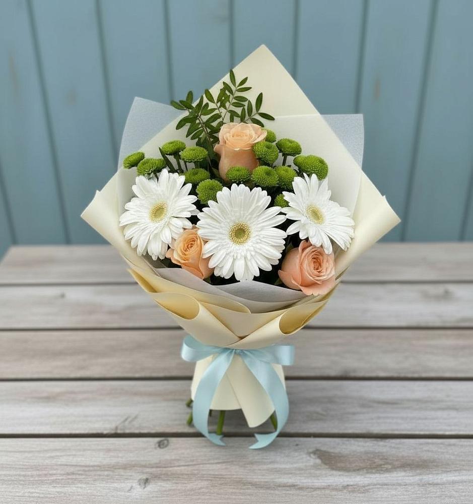 Букет цветов из: Герберы, Розы и Хризантемы в Екатеринославке