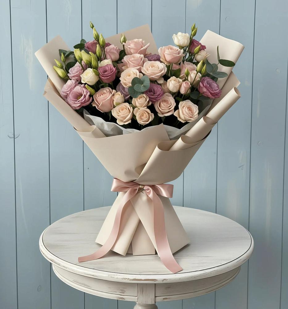 Букет цветов из: Розы и Лизиантусы в Екатеринославке